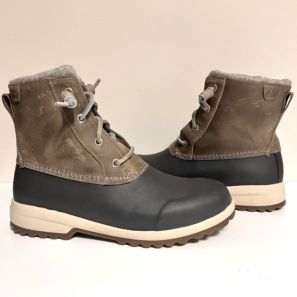 Sperry Maritime Gray Water Resistant Wool Leather Lace up Rain Snow Boots Sz 7.5